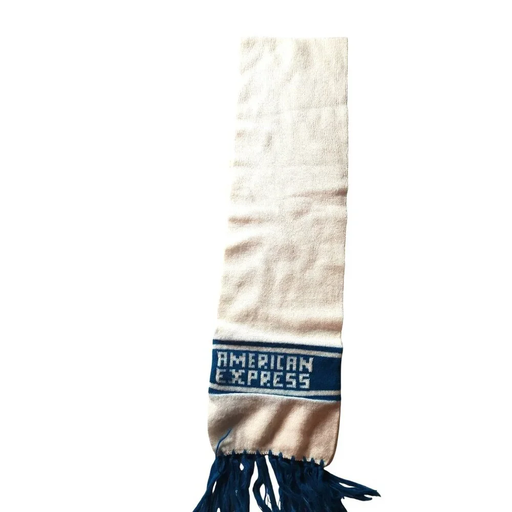 Scarf American Express White Blue Fringe advertising fall winter outerwear